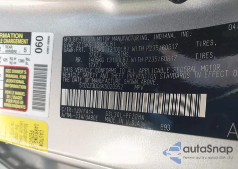 2019 Toyota Sienna L 7 Passenger z USA, uszkodzony, nr VIN 5TDZZ3DC6KS020952